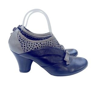Anthropologie Audley London Oxford Booties All Leather Grey Black Size 7.5 Retro